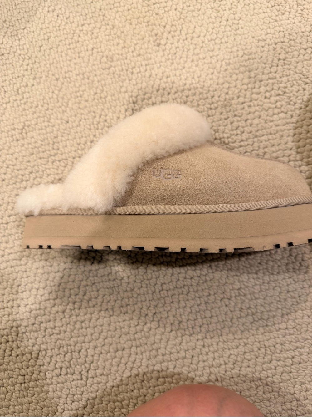 UGG Women's beige Suede Shearling Clog Slippers - Picture 3 of 4